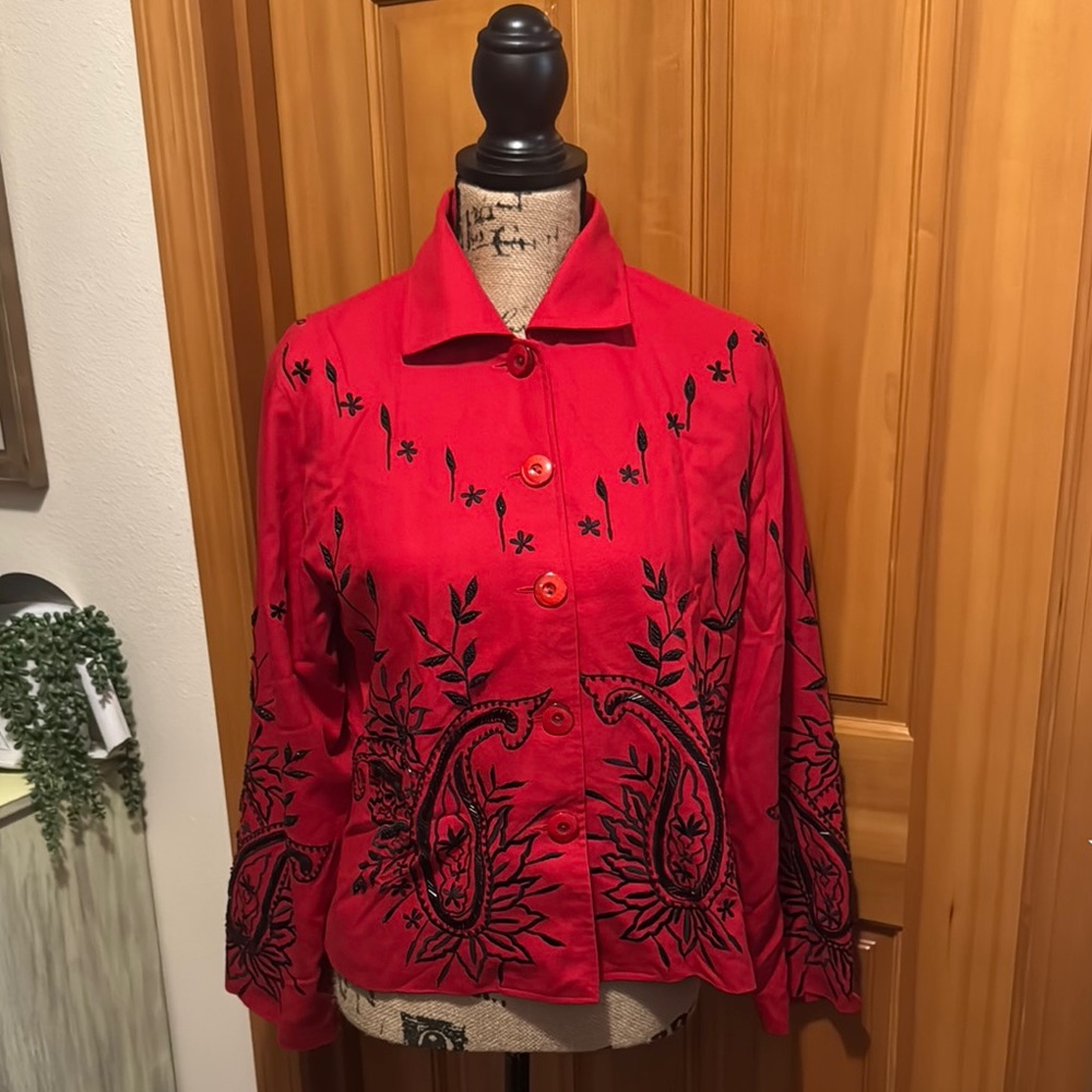 Bala Bala 100% Silk Red Embroidered Beaded Jacket